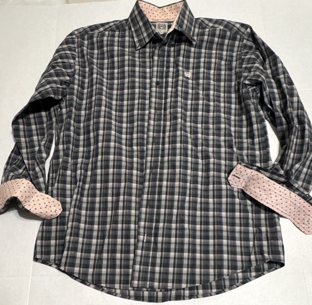 Cinch Men's S Gray Plaid Cotton Woven Long Sleeve Western Button-Up Shirt